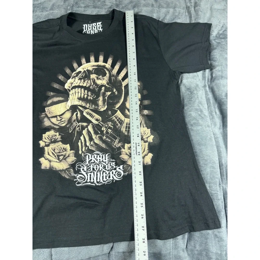 Dyse One Mens Pray For Us Sinners Skull Roses Graphic T-Shirt Black 2XL 6601